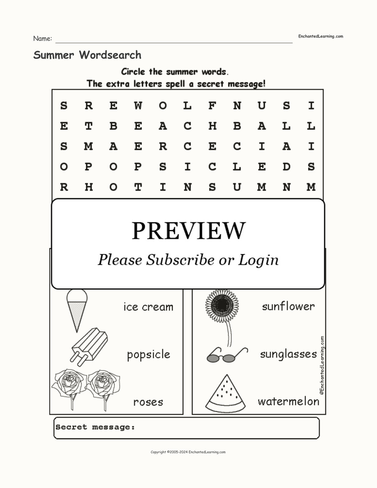 Summer Wordsearch interactive worksheet page 1