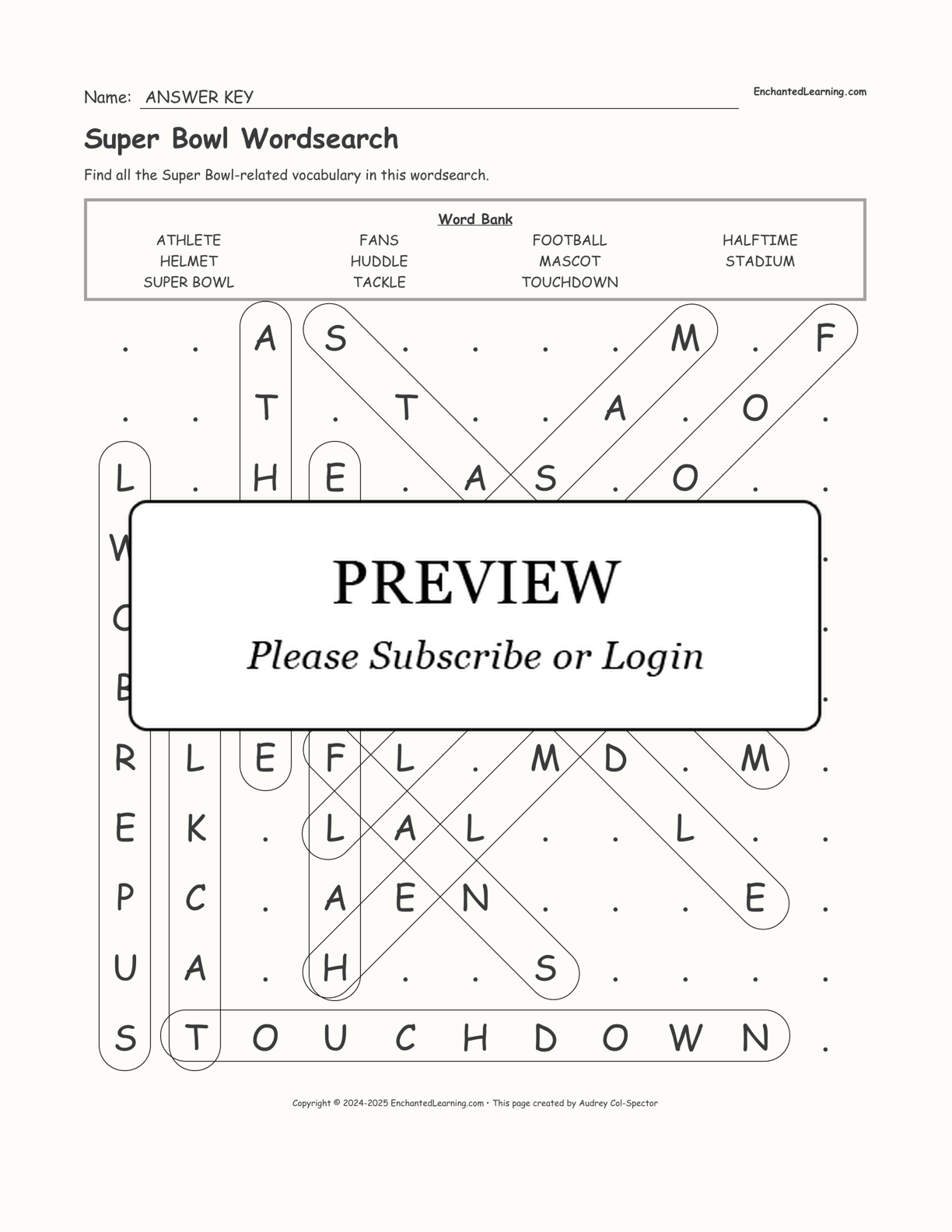 Super Bowl Wordsearch interactive worksheet page 2