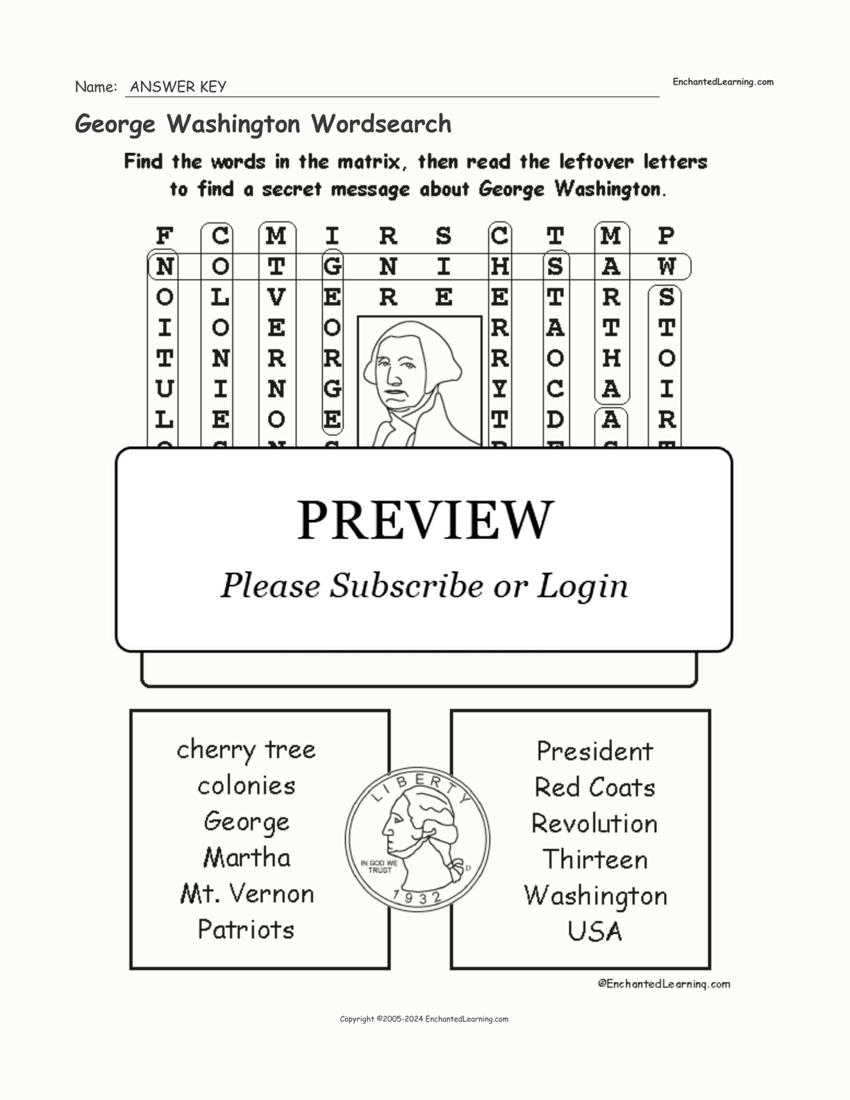 George Washington Wordsearch interactive worksheet page 2
