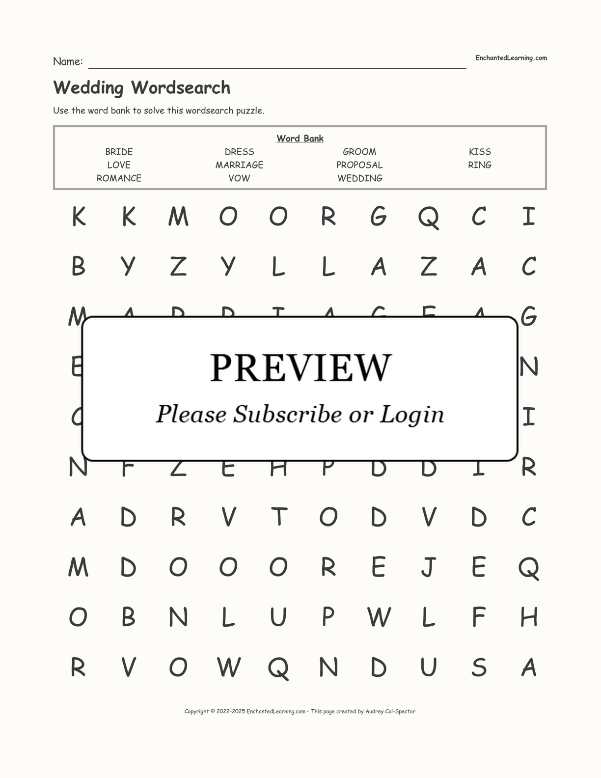 Wedding Wordsearch interactive worksheet page 1