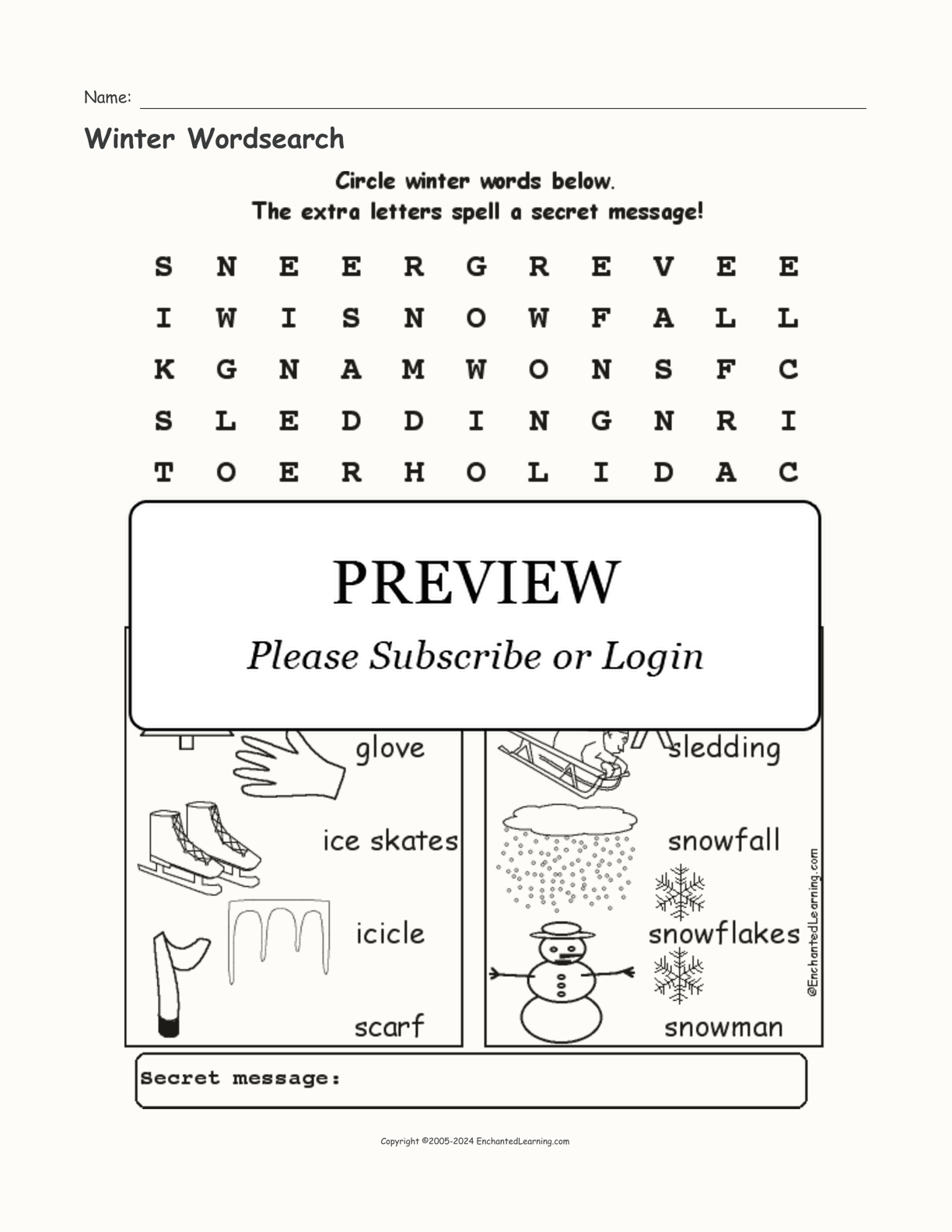 Winter Wordsearch interactive worksheet page 1