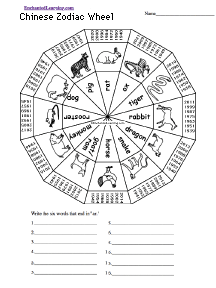 Chinese Zodiac Word Wheel: Printable Worksheet - EnchantedLearning.com