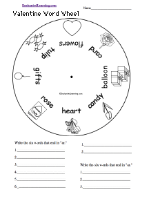 Search result: 'Valentine's Day Word Wheel - Bottom: Printable Worksheet'