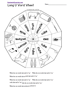 Search result: 'Long U Word Wheel  - Bottom: Printable Worksheet'