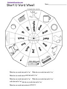 Search result: 'Short U Word Wheel  - Bottom: Printable Worksheet'