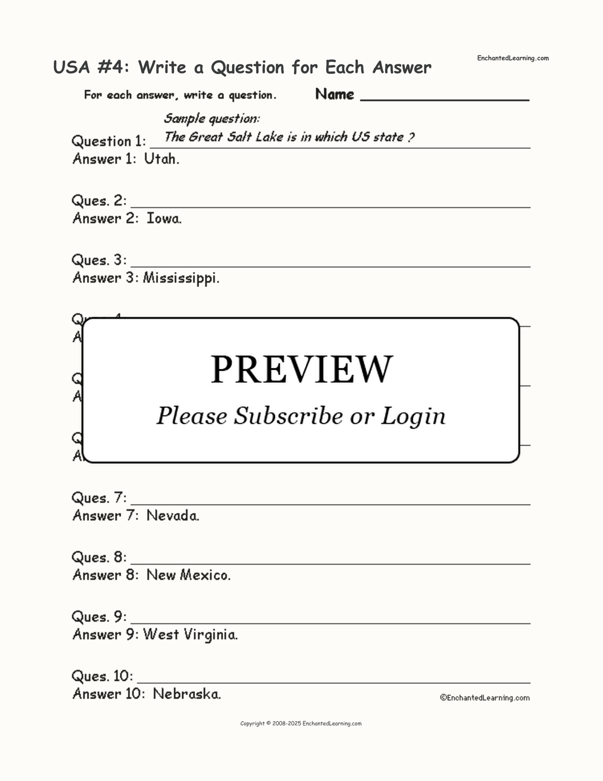 USA #4: Write a Question for Each Answer interactive worksheet page 1